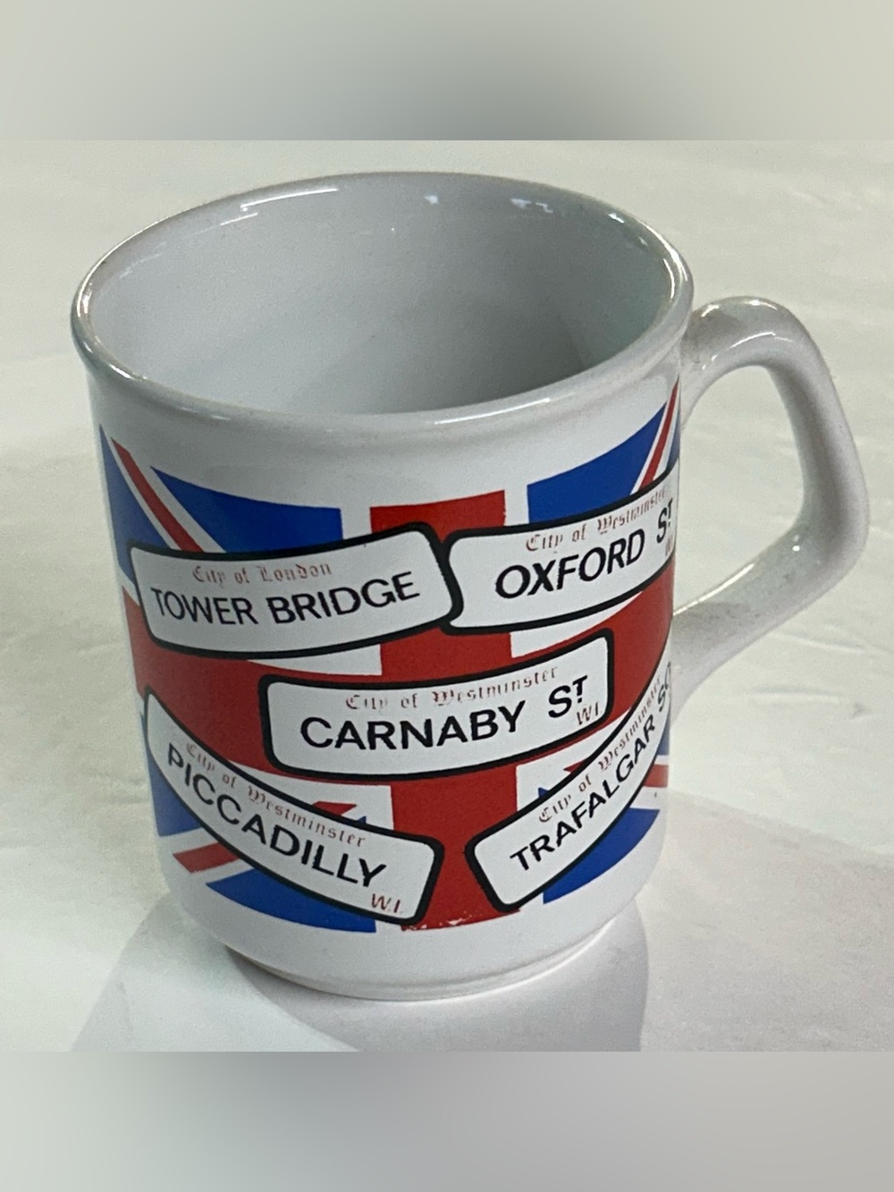 Coffee Mug England Flag Souvenir London  Oxford Carnaby Tower Bridge Piccadilly